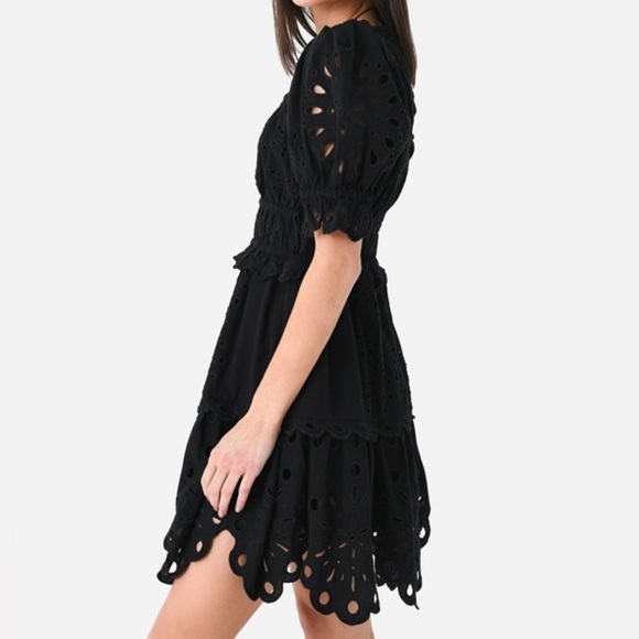 Sea New York Addie Eyelet Puff Sleeve V- Neck Dress, Black, size S NWT - Picture 4 of 8